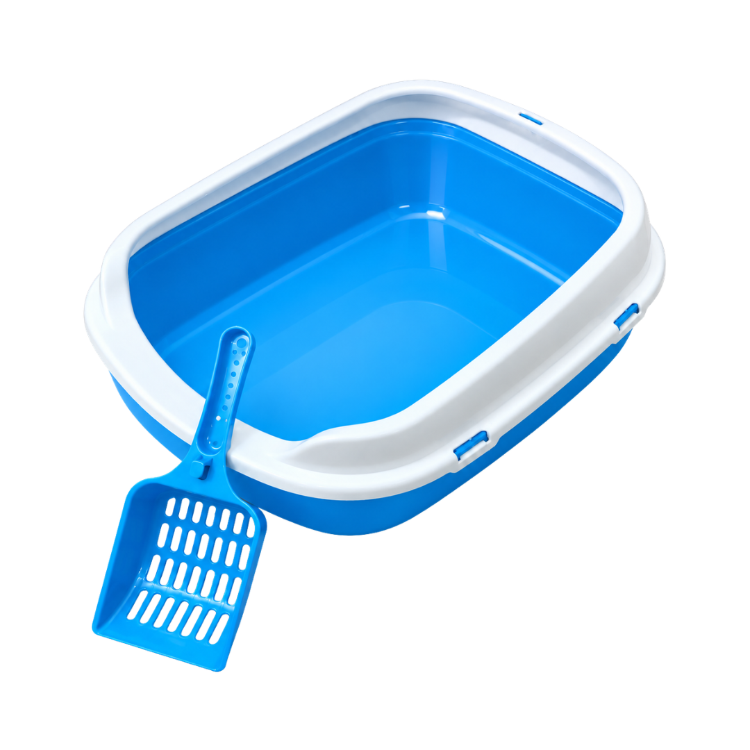 Cat Litter Box with Scoop (Blue)